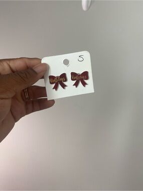 Maroon Bow Stud Earrings with Gold 'Bulldogs' Script